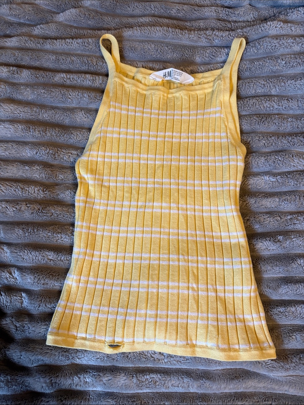 H&M Yellow and White Ribbed Stripe Tank Top size XS